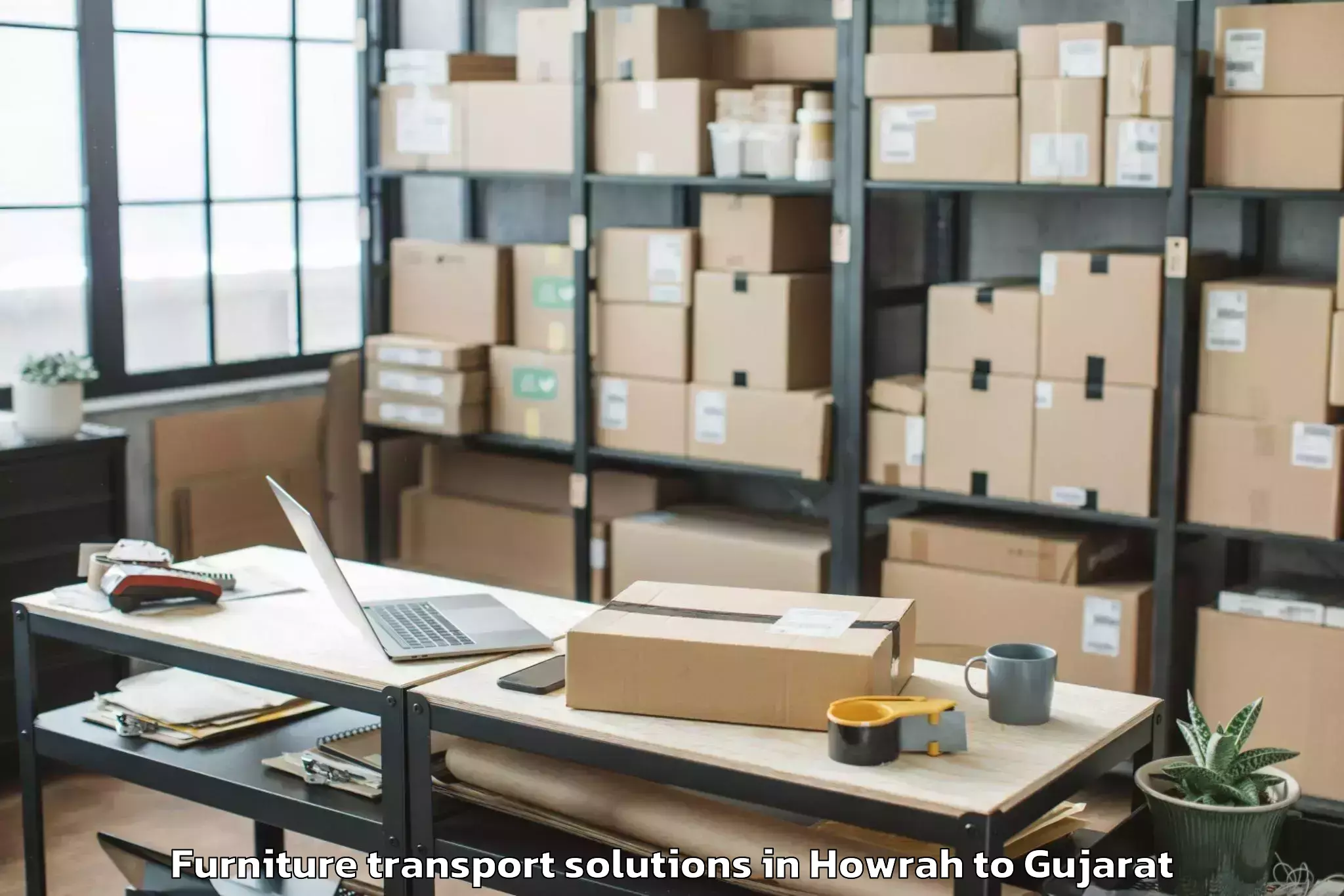 Hassle-Free Howrah to Madhav Kampo Furniture Transport Solutions